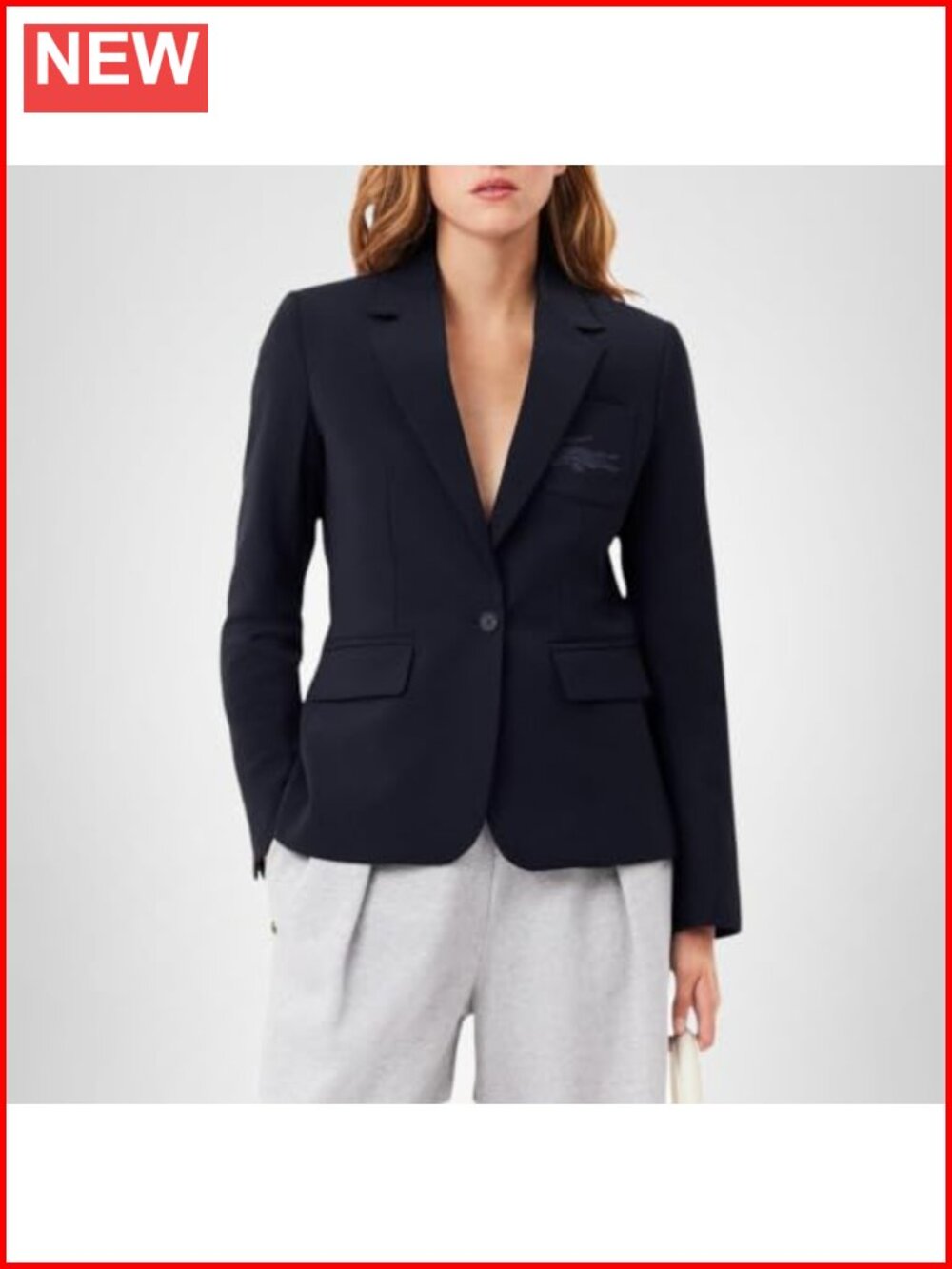Wool Blend Embroidered Logo Blazer Slim Fit Long Sleeve